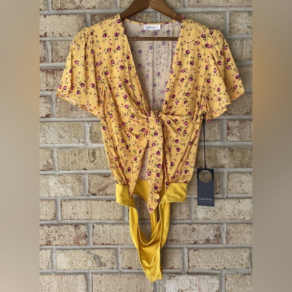 REVOLVE Privacy Please Front Tie Floral Bodysuit - Picture 2 of 3